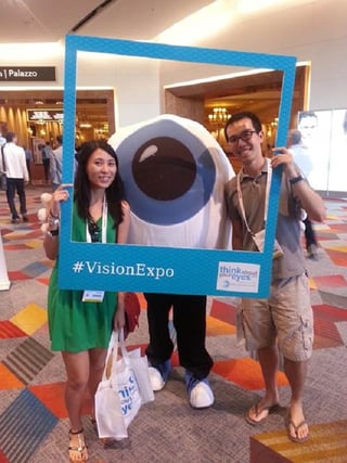 Dr. Lawrence Yu and a colleague at Vision Expo East when he was a fourth-year student at Southern California College of Optometry at Marshall B. Ketchum University.