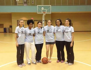 Evelyn Dearing, second from right, with her Salus/PCO intramural basketball team ― EYE-Q ― that won the championship in 2016. 